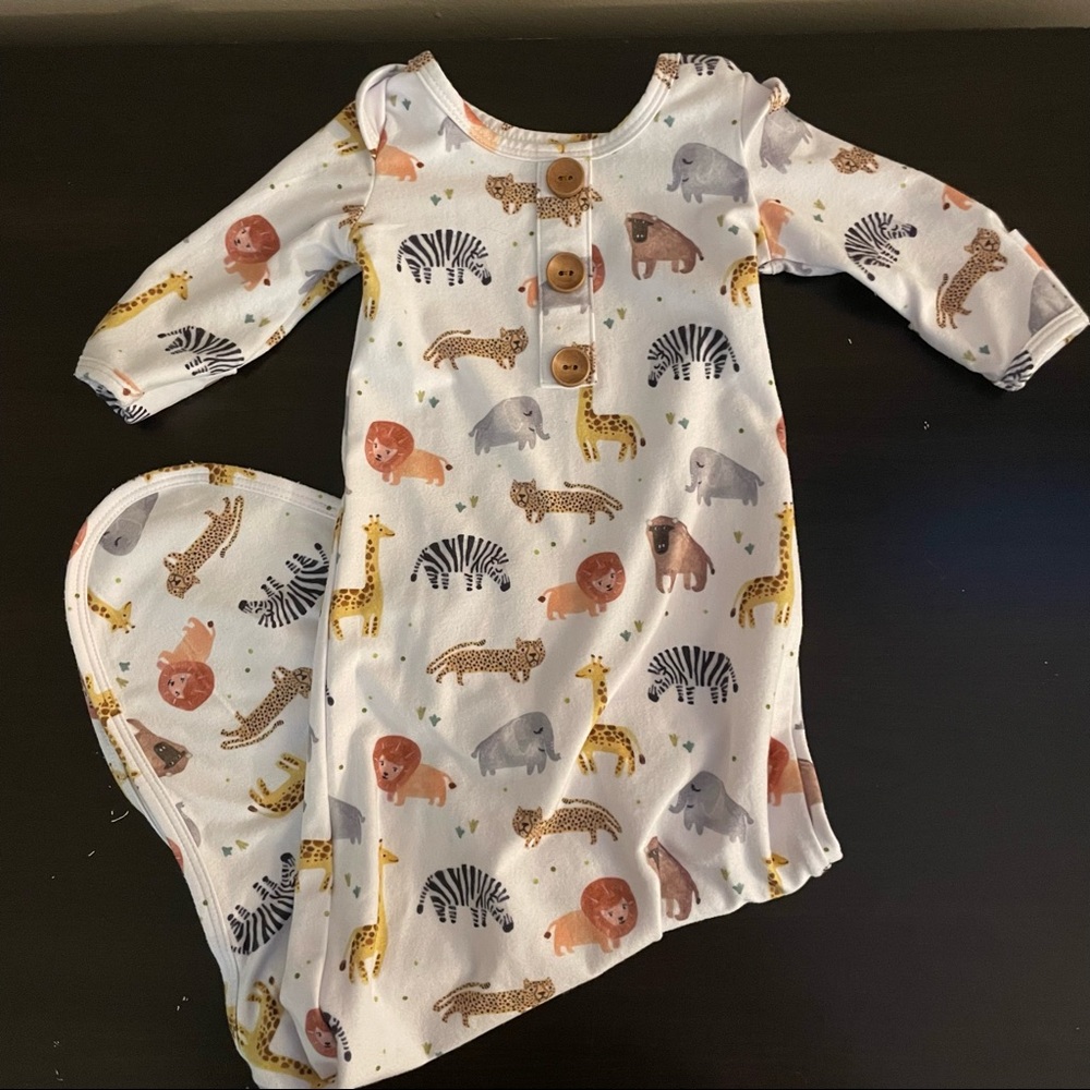 CADEN LANE- SAFARI BABY KNOT GOWN (0-3 Months)